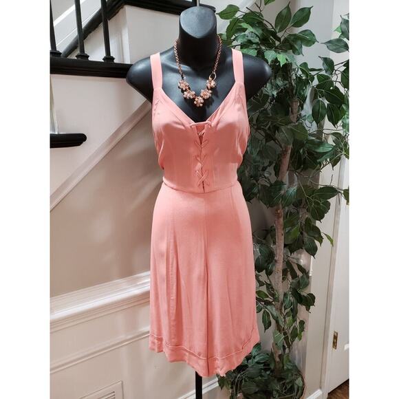 A Loves A Womens Pink Backless Ruched Wide Strap Lace Up V Neck Jumpsuit Size XS - Picture 1 of 16